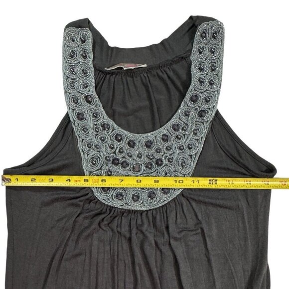 JULIE'S CLOSET Beaded Jeweled Tank Top Women's Small Gray Blouson Stretch Knit - Picture 10 of 15